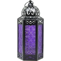 Lantern Holder for Home Patio Outdoor Decor. Purple Glass, Medium