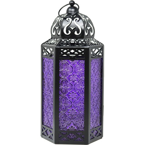 Lantern Holder for Home Patio Outdoor Decor. Purple Glass, Medium