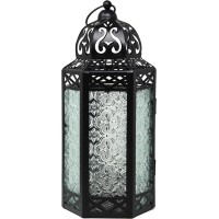 Clear Glass Moroccan Lanterns Vintage Black Metal Lantern Holder for Home Patio Outdoor Decor.