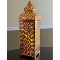 22" Extra Large Golden Temple Moroccan Lantern Lamp Decorative Candle Holders