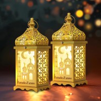 Ramadan Decorations for Home, 2Pcs 14'' Decorative Candle Lantern for Tabletop Mantel Decor, Vintage Metal Lantern Candle Holders